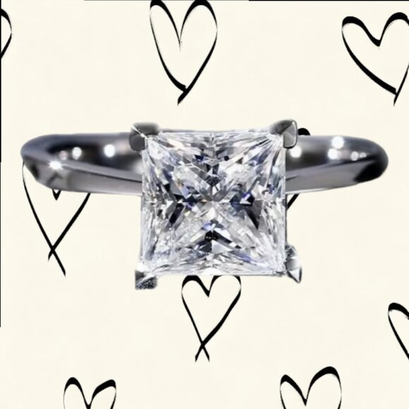 ❤️Offers⭐ New S925 Sterling Silver Square Geometric Engagement Ring - Picture 3 of 4